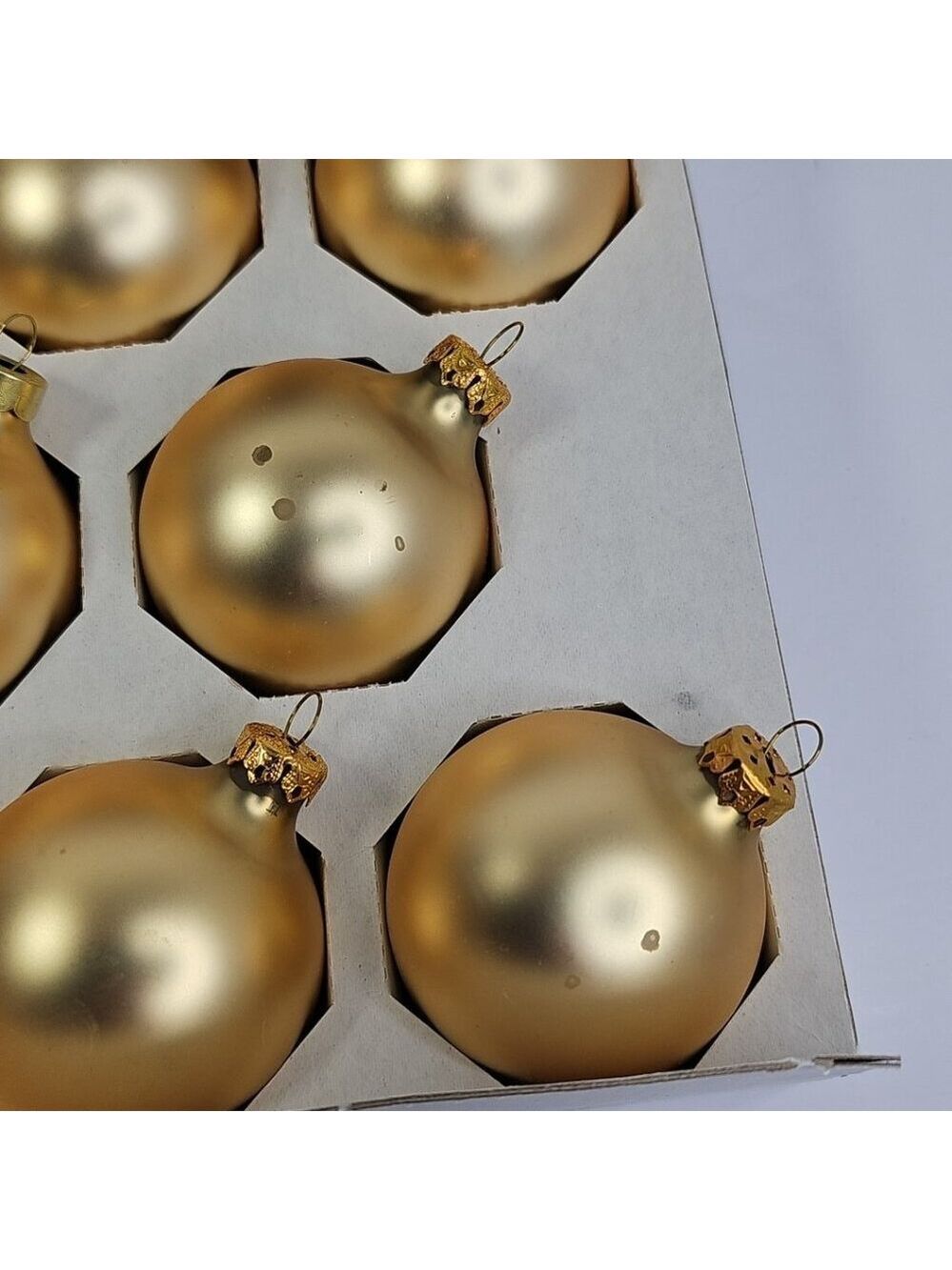 Hudson Bay Co Vintage Glass Christmas Ornaments Rauch USA 8pcs Gold With Box VTG - Picture 7 of 12